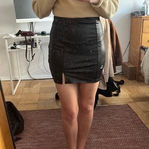 Black shein faux leather skirt